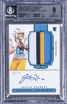2020 Panini National Treasures Green Jersey Number #158 Justin Herbert Signed Patch Rookie Card (#03/10) - BGS MINT 9/BGS 10